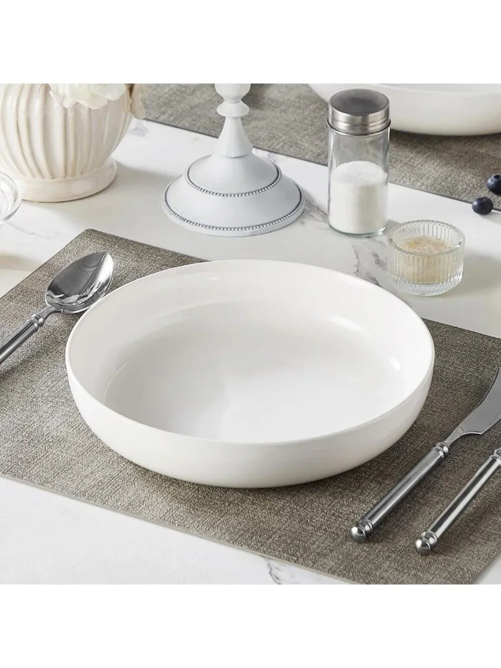 Set of 4 White Ceramic Pasta Bowls - 48 Oz, Microwave & Dishwasher Safe